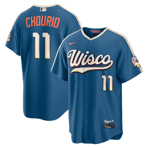 Men's Nike Jackson Chourio Mineral Blue Milwaukee Brewers 2026 City Connect Stadium Jersey