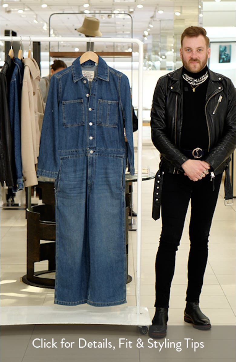 Iconic Long Sleeve Wide Leg Denim Jumpsuit, sales video thumbnail