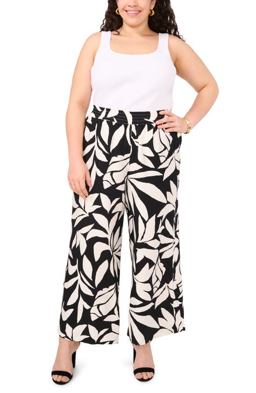 Vince Camuto Plus Size Printed Smocked-waist Wide-leg Pants In Black