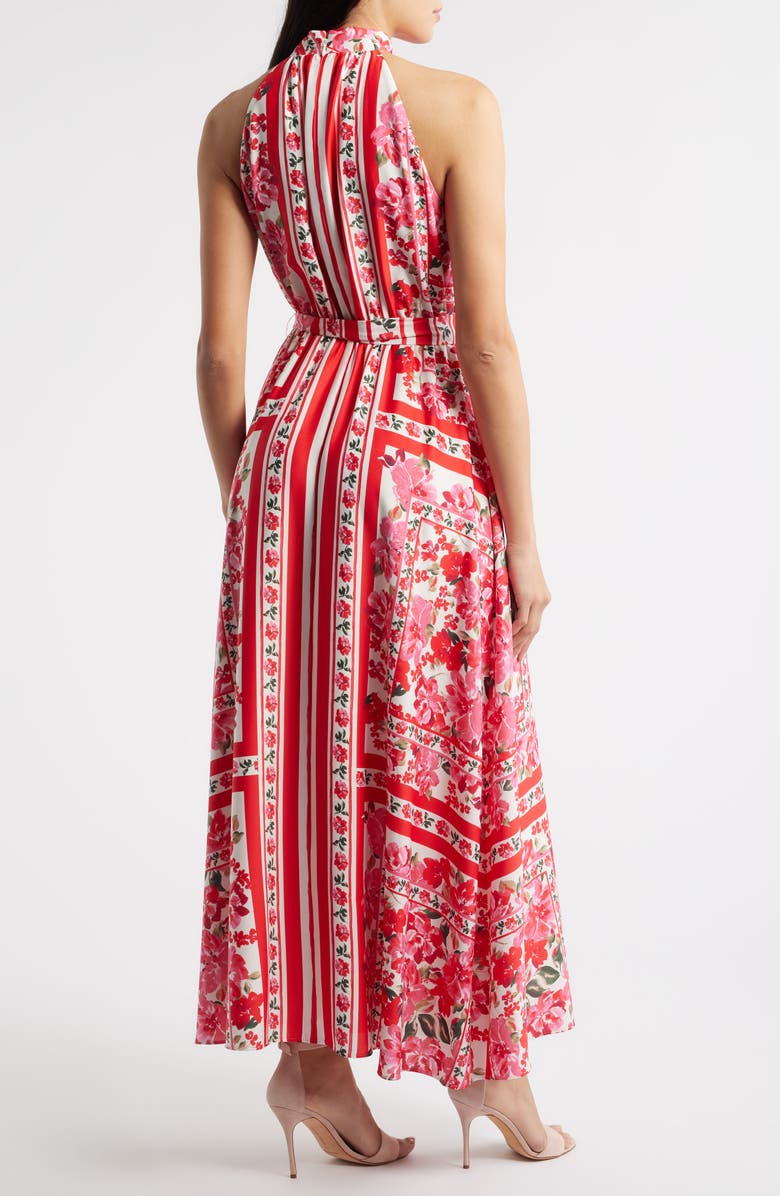 Anne Klein Tie Waist Sleeveless Maxi Dress, Alternate, color, Poppy Multi