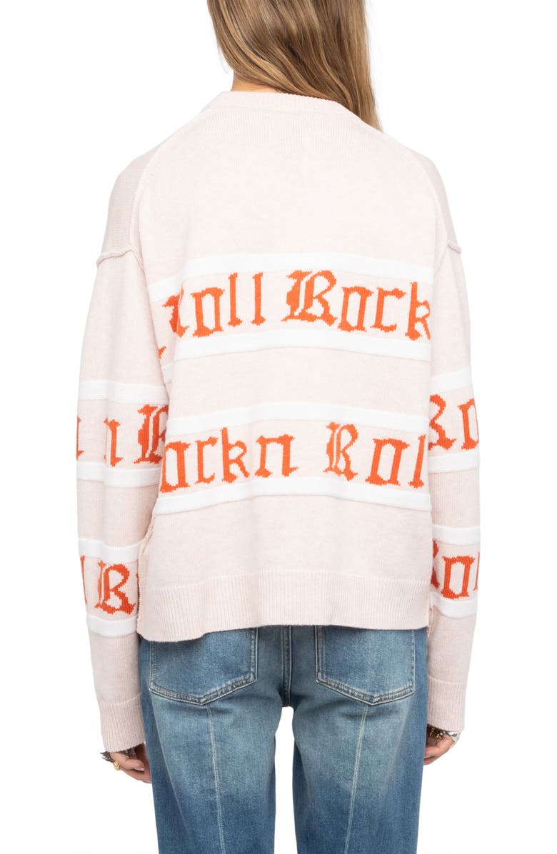 Zadig & Voltaire Markuz Rock 'N' Roll Jacquard Stripe Wool & Cashmere Sweater, Alternate, color, Pearly