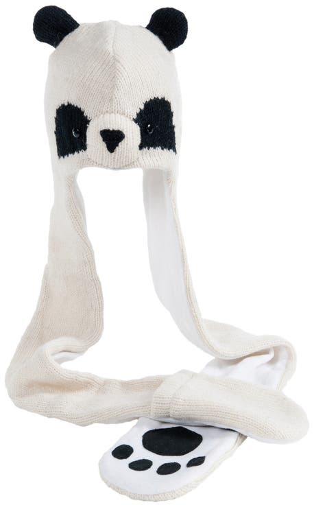 Hand Knit Panda Hatscarf