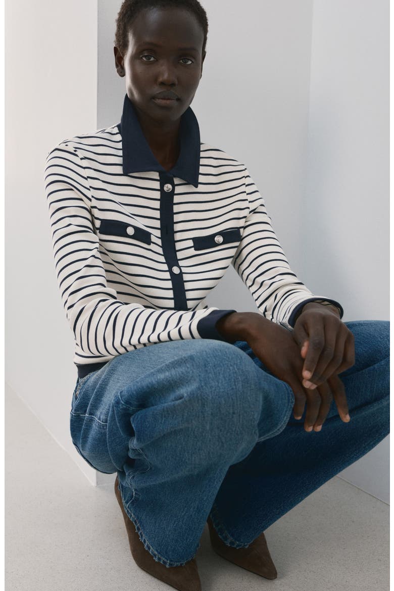 Stripe Cotton Cardigan, Alternate, color, NAVY