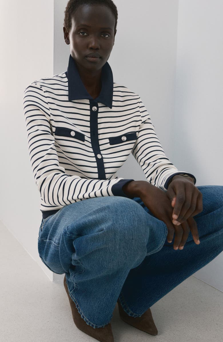 MANGO Stripe Cotton Cardigan, Alternate, color, Navy