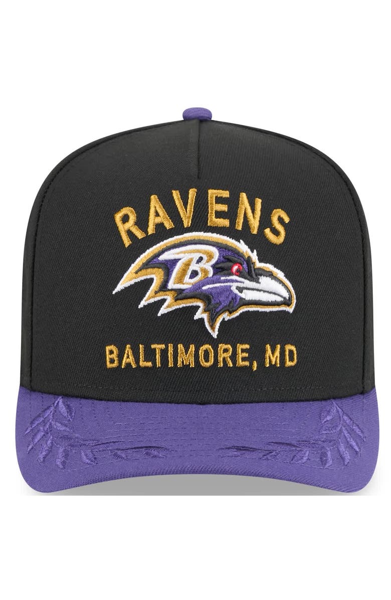 New Era Men's New Era Black/Purple Baltimore Ravens 2025 NFL Draft A-Frame 9FIFTY Snapback Hat, Alternate, color,