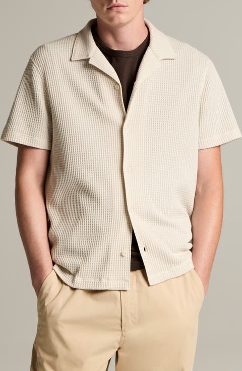 Macro Cotton Blend Waffle Button-Up Shirt