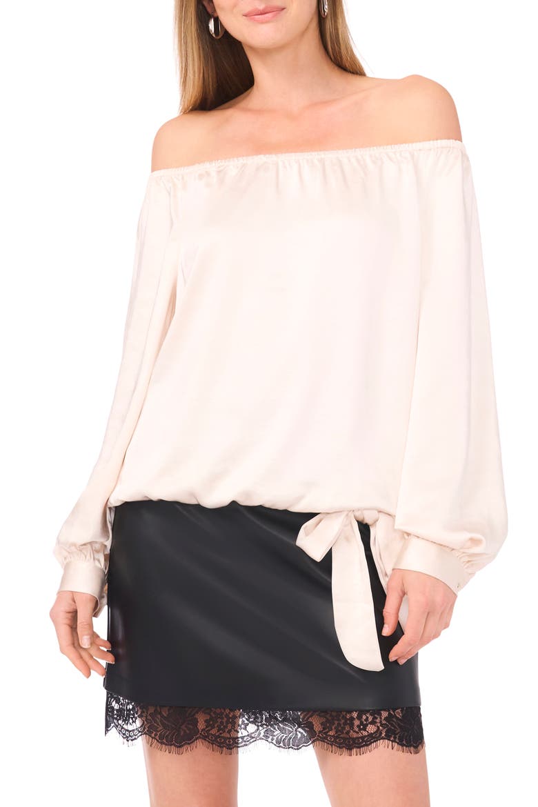 Off the Shoulder Satin Top, Main, color, BIRCH