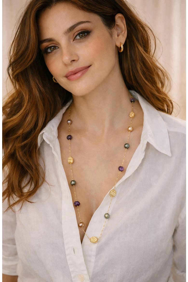 Teresa Freshwater Pearl Station Necklace, Alternate, color, GOLD