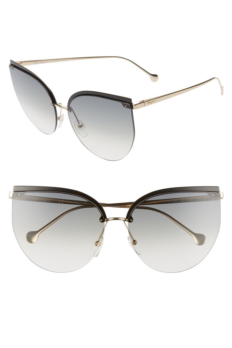 Salvatore Ferragamo 64mm Oversize Rimless Cat Eye Sunglasses, Main, color, GREY/ GOLD
