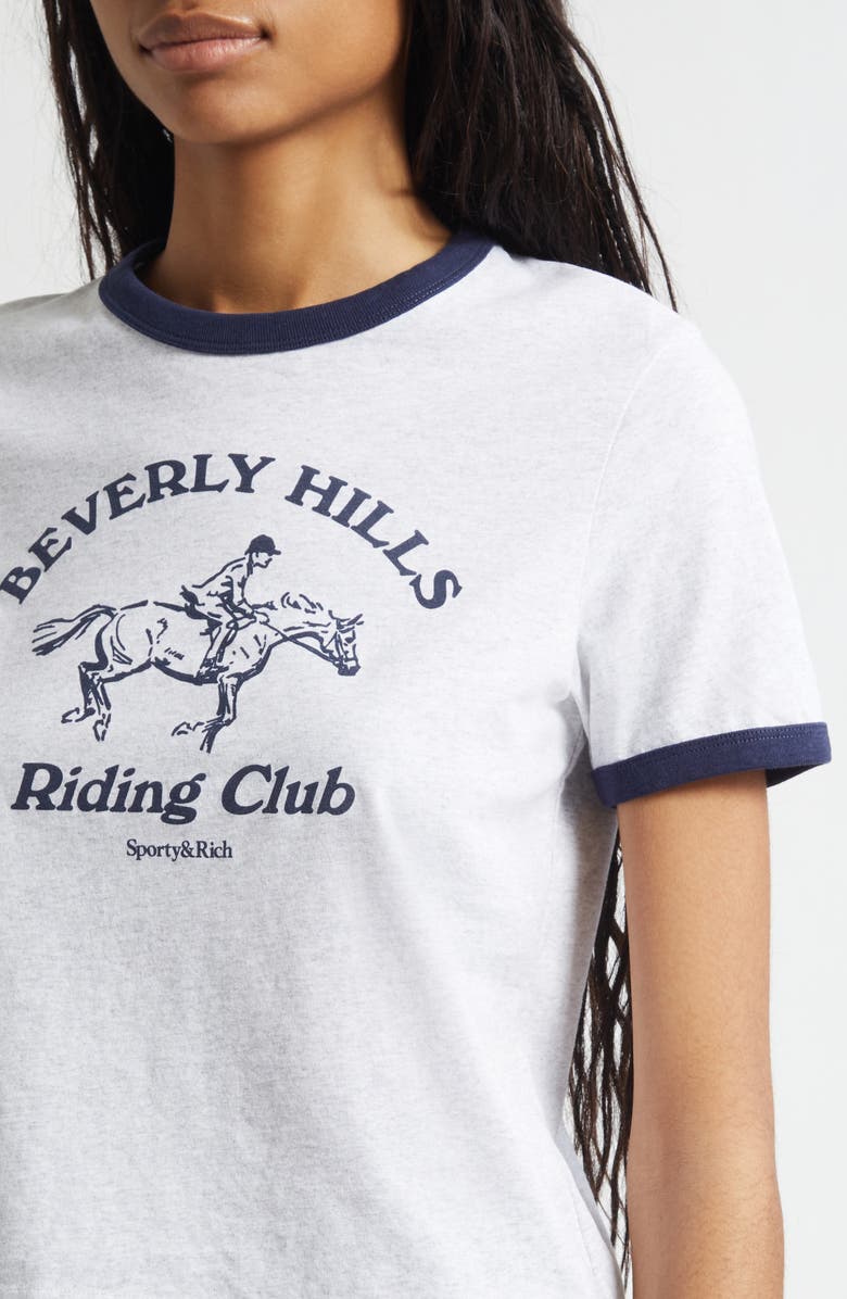 Sporty & Rich Riding Club Graphic Ringer T-Shirt, Alternate, color, Heather Gray/ Dark Navy
