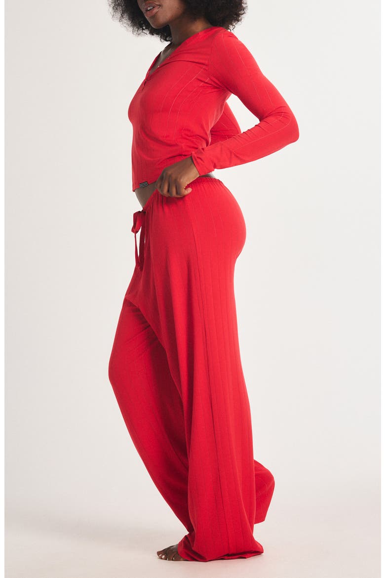 Sleek Stitch Sleep Henley, Alternate, color, TIMELESS RED