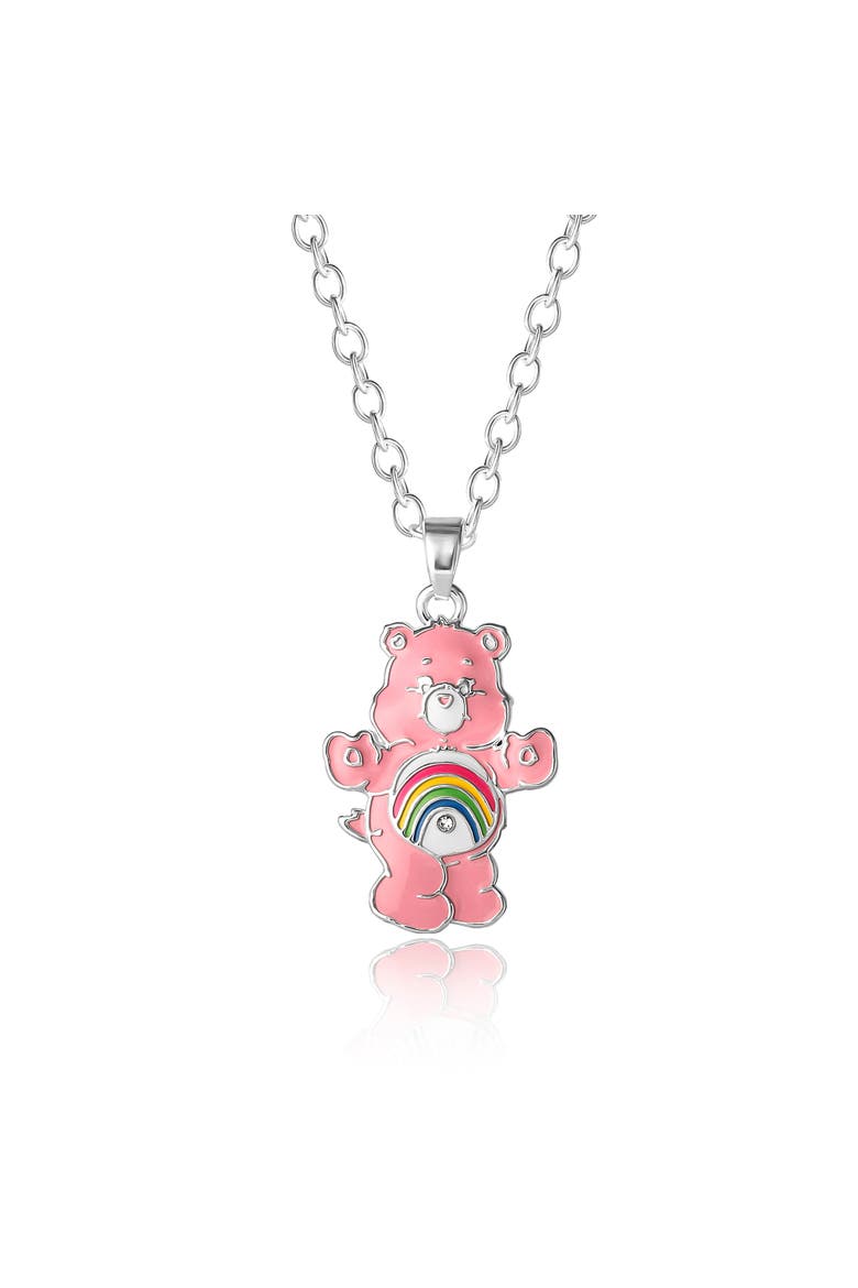 Silver Flash-Plated 3D Pendant Necklace with Crystal Accent, 16"+2", Main, color, Pink