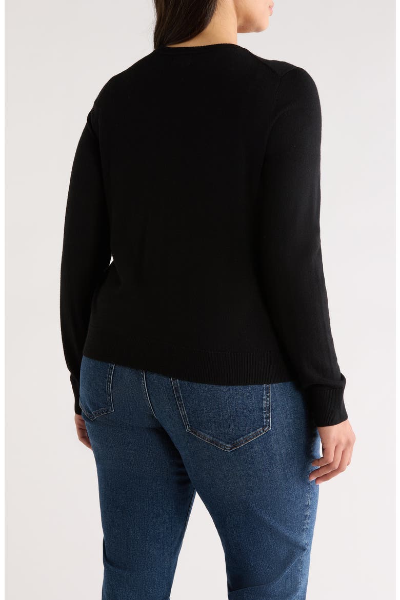 Merino Wool Blend Crewneck Cardigan, Alternate, color, BLACK