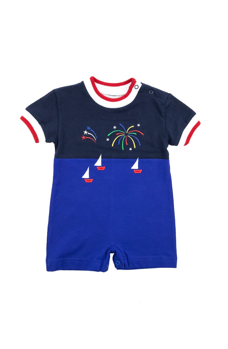 Florence Eiseman Knit Shortall With Boats And Fireworks, Main, color, Navy / Blue