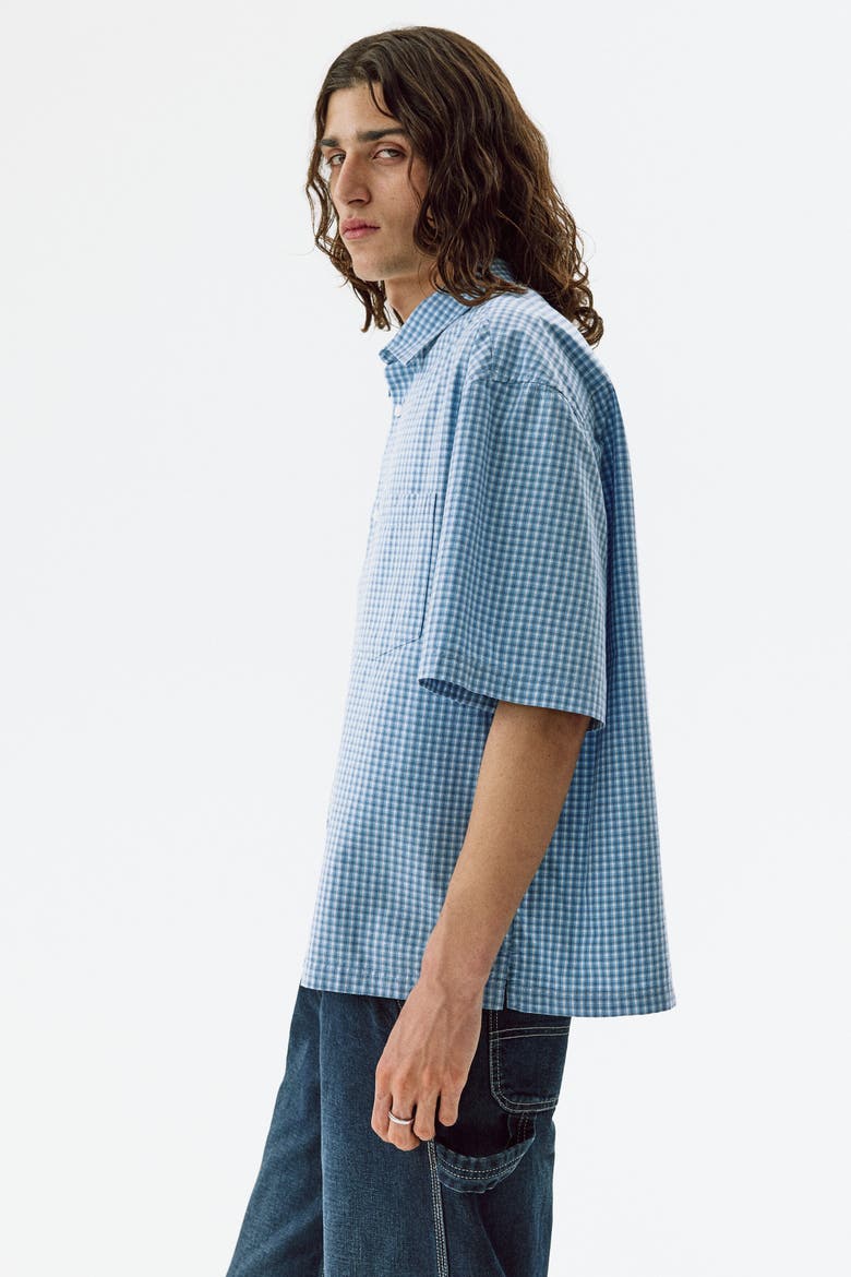 Relaxed Fit Cotton Shirt, Alternate, color, Light blue/checked
