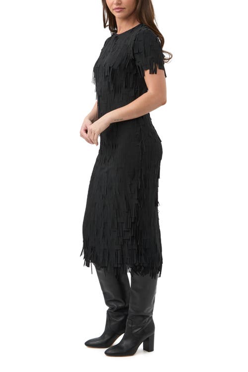 Trina Turk Silkoak Fringe Midi Dress In Black