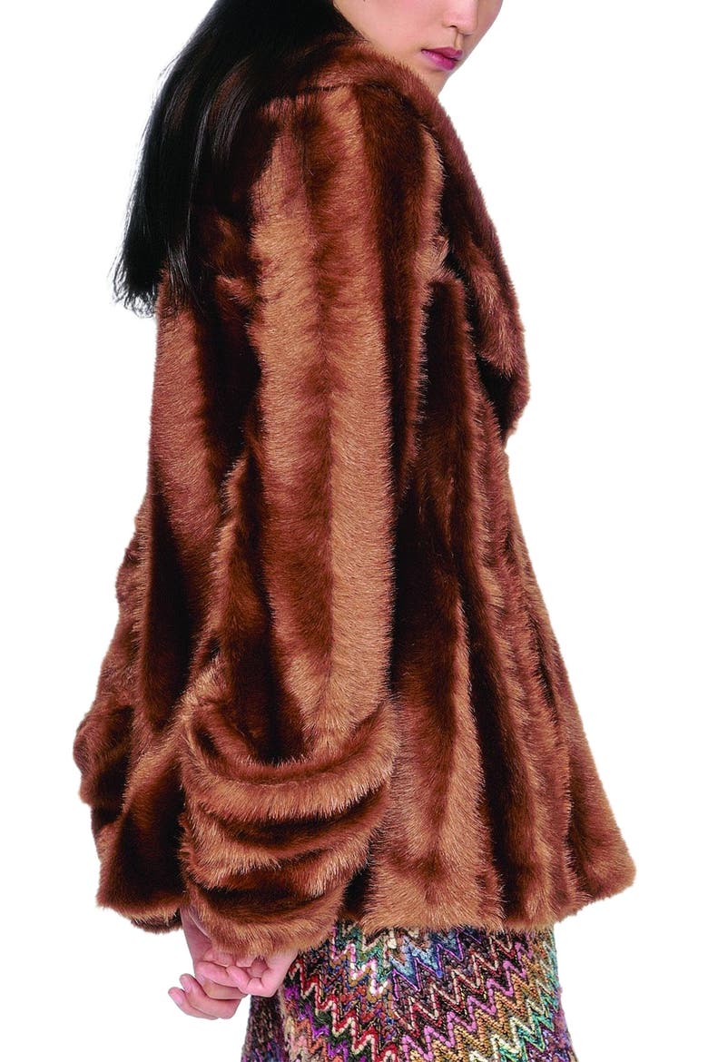 Faux Mink Swing Coat, Alternate, color, Caramel
