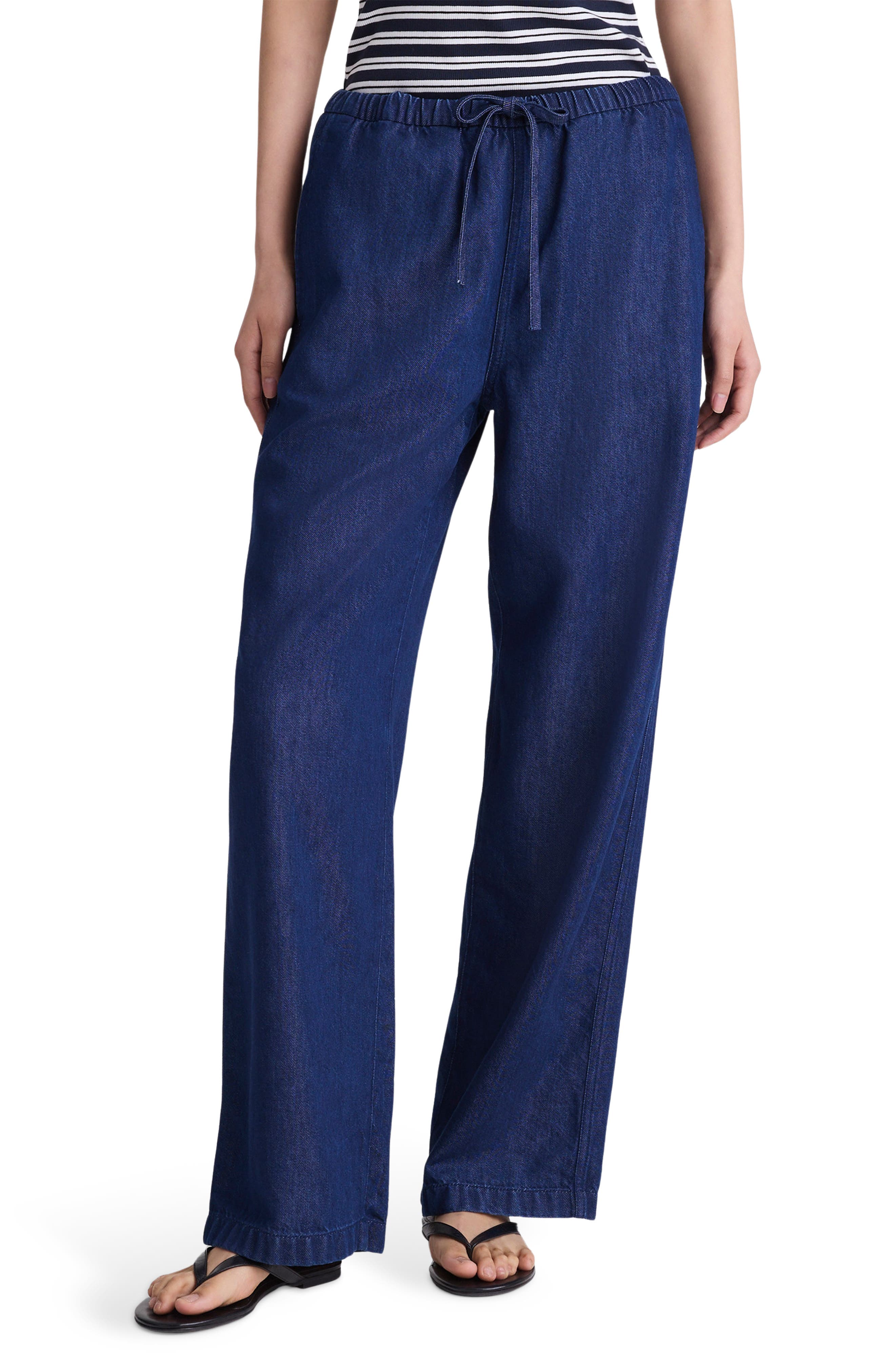Airy Denim Pull-On Pants