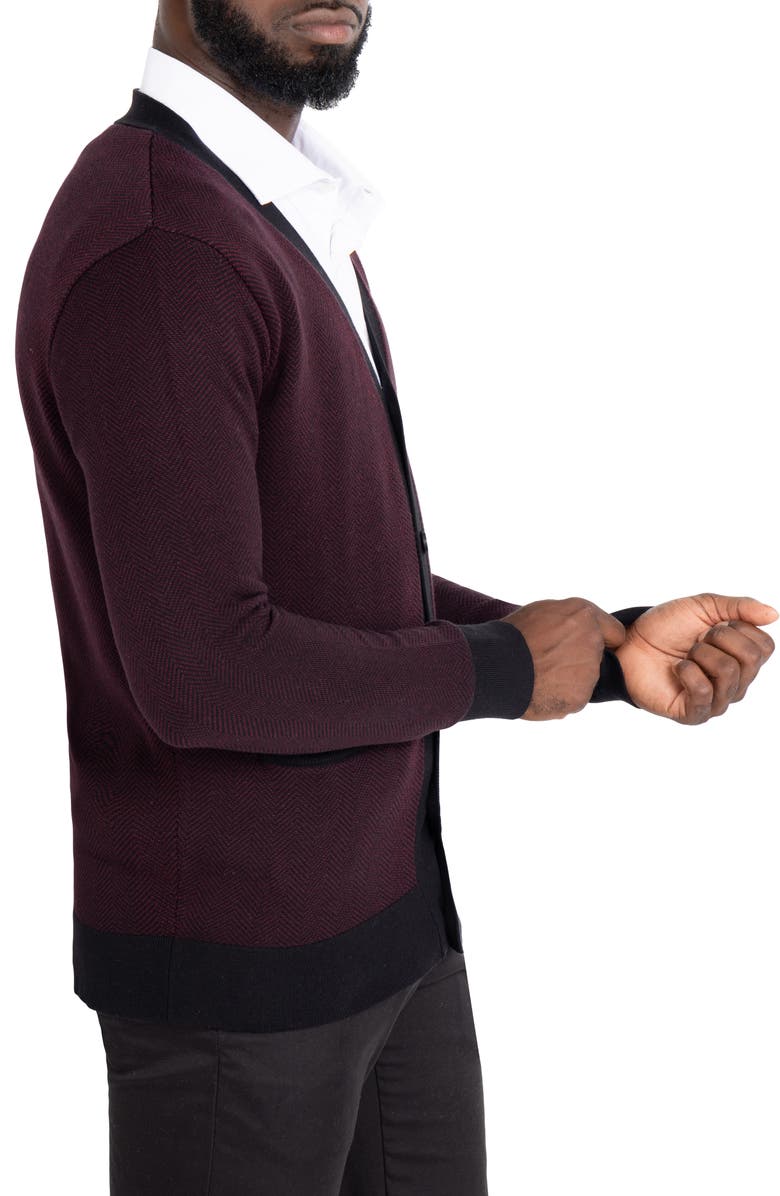 XRAY Herringbone V-Neck Button Front Cardigan, Alternate, color, Oxblood/ Black