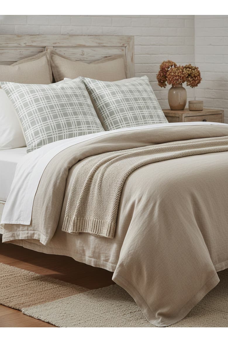 Estate Plaid Linen Euro Pillow with Down Alternative Insert, Alternate, color, Sage Green