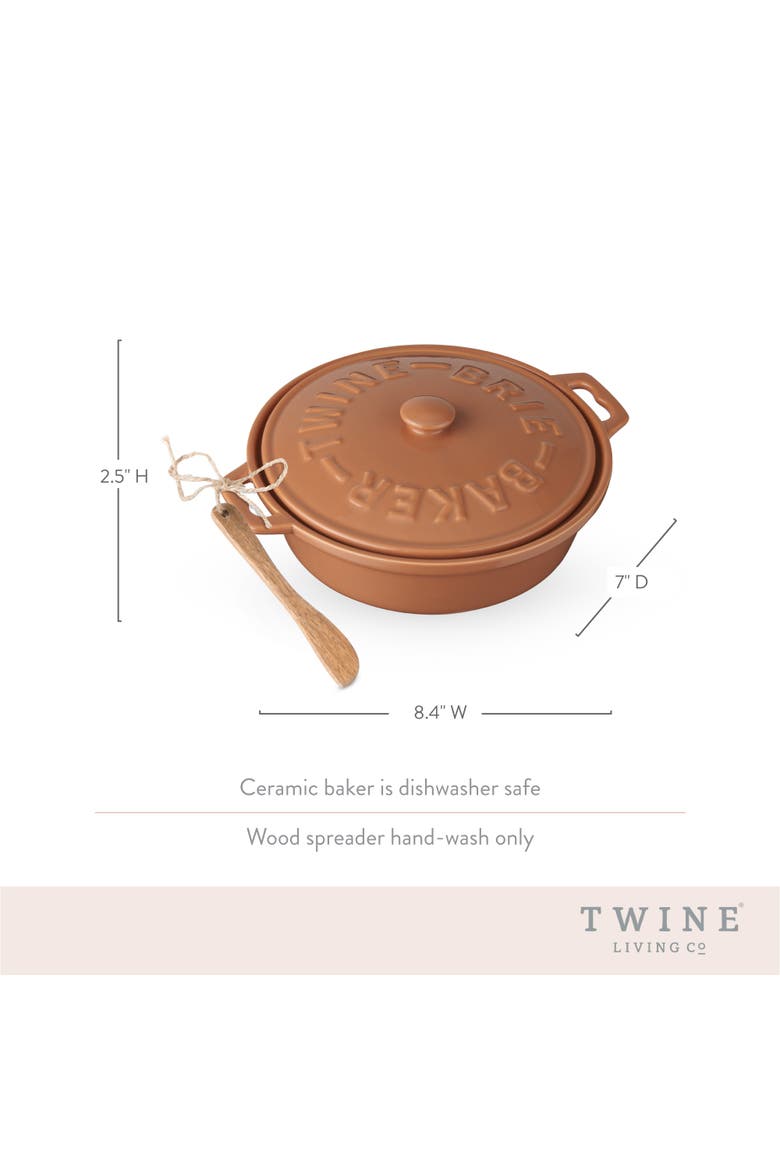 Terra Cotta Brie Baker with Wood Spreader, Alternate, color, Orange