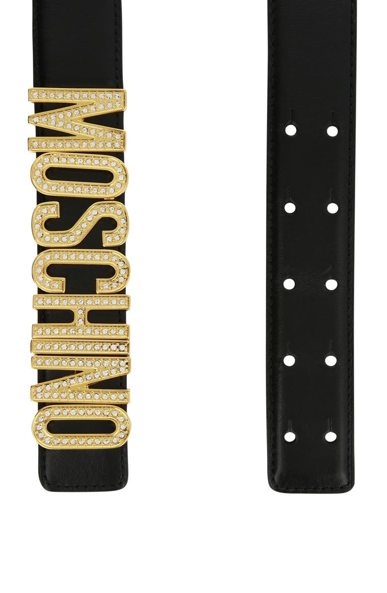 Moschino Logo Leather Belt, Alternate, color, 