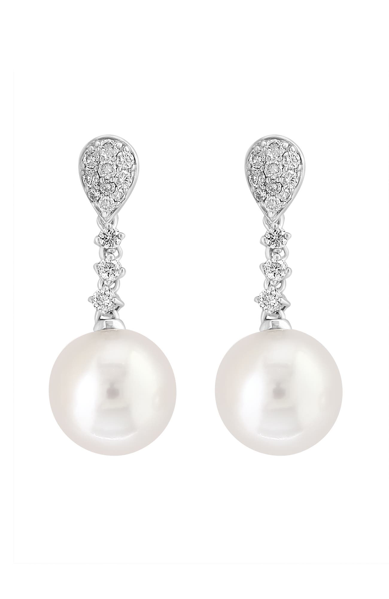 Effy 925 Sterling Silver Diamond,fresh Water Pearl Earrings In Metallic