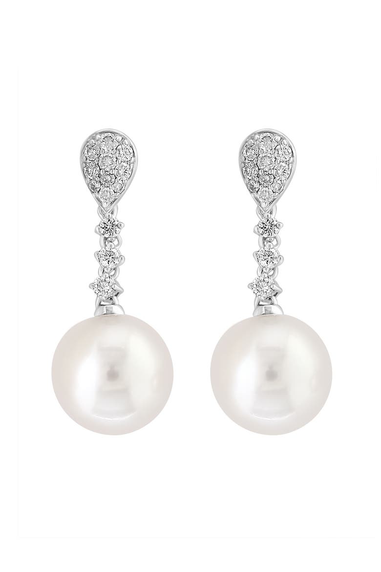 925 Sterling Silver Diamond,Fresh Water Pearl Earrings, Main, color, Hematite and FW Blush Pearl