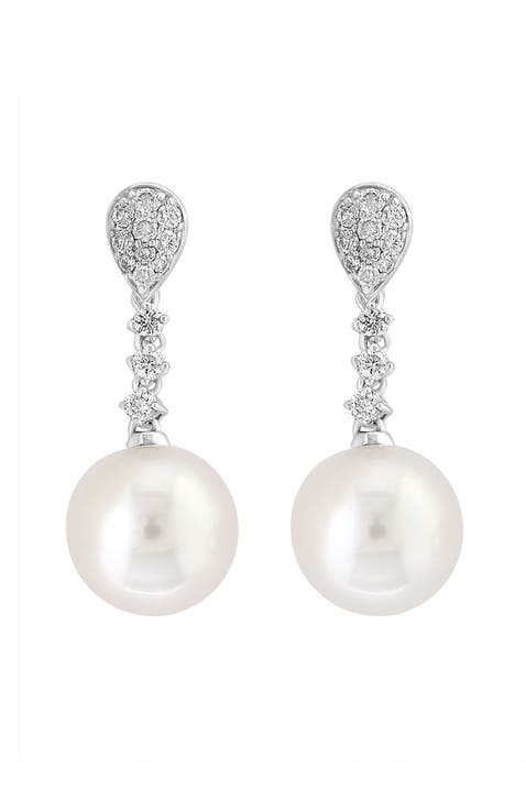 925 Sterling Silver Diamond,Fresh Water Pearl Earrings