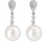 EFFY 925 Sterling Silver Diamond,Fresh Water Pearl Earrings