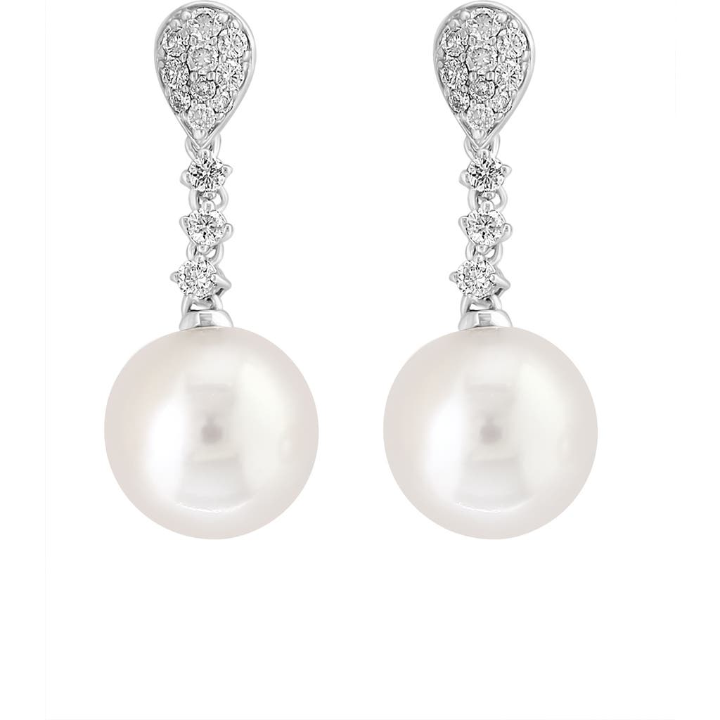 Effy 925 Sterling Silver Diamond,fresh Water Pearl Earrings In Metallic