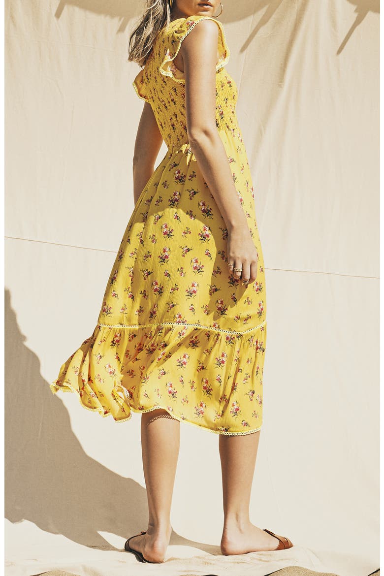Mango Tango Floral Smocked Sundress, Alternate, color, YELLOW/ FLORAL