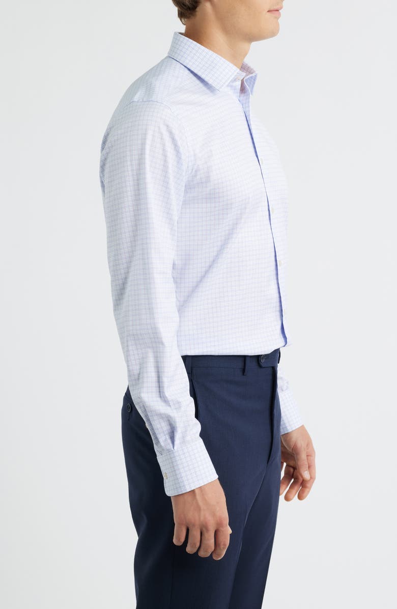 David Donahue Trim Fit Twill Check Dress Shirt, Alternate, color, Sky/Berry