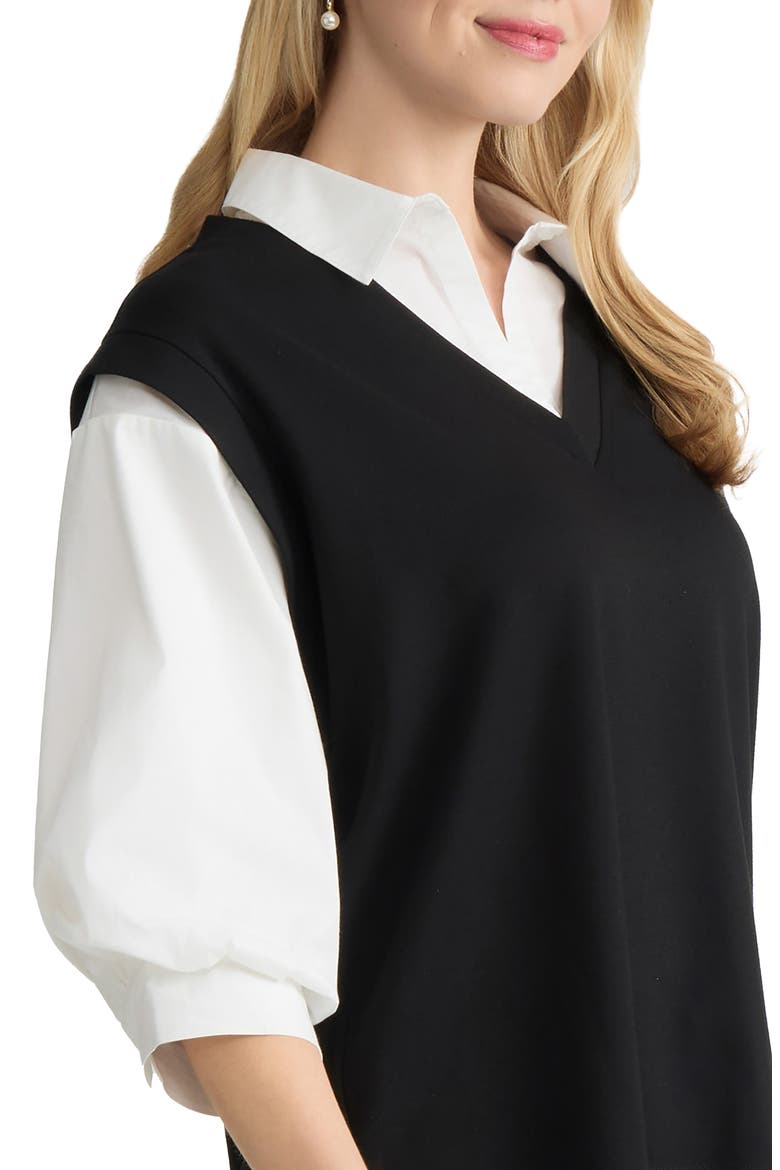 Drop Shoulder Twofer Top, Alternate, color, JONES BLACK/ NATURAL WHITE