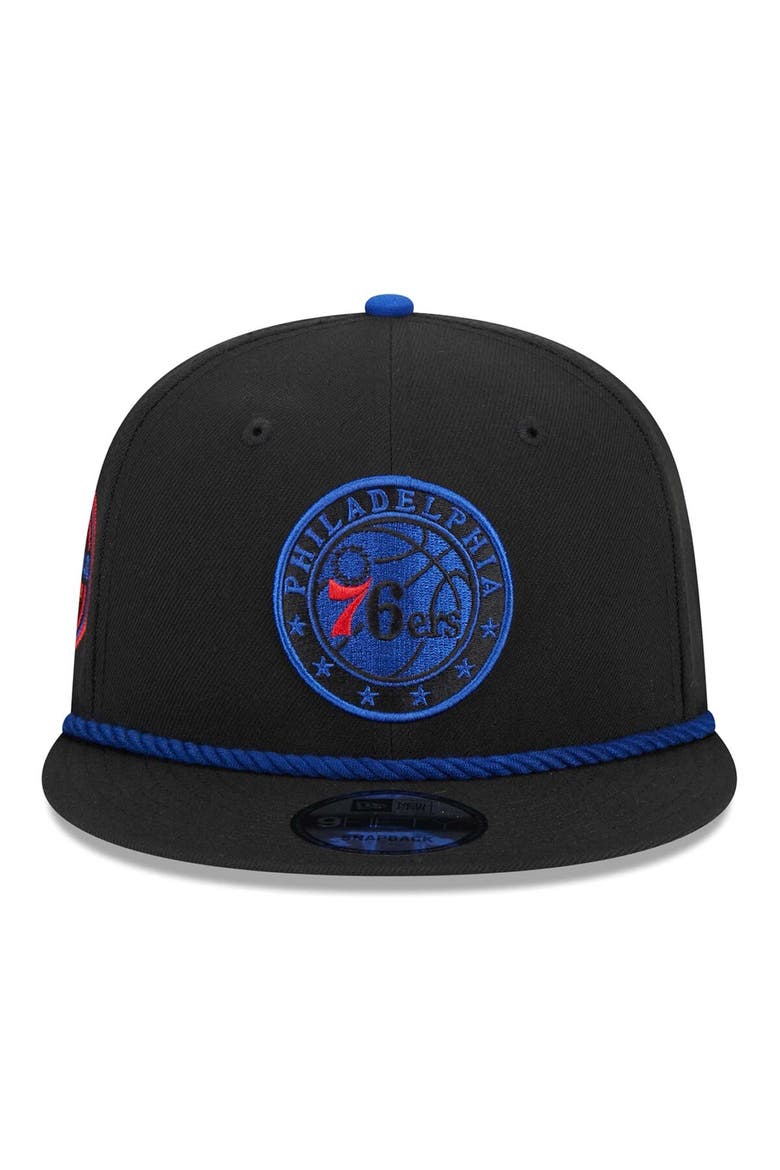 Men's New Era Black Philadelphia 76ers Back Laurels 9FIFTY Snapback Hat, Alternate, color, Black