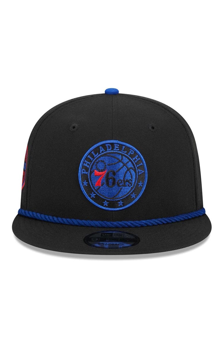 New Era Men's New Era Black Philadelphia 76ers Back Laurels 9FIFTY Snapback Hat, Alternate, color,