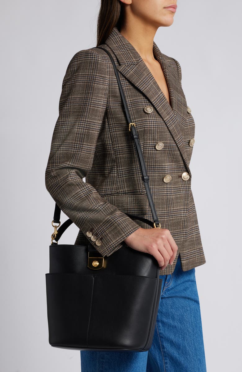 Veronica Beard The Crest Lock Leather Bucket Bag, Alternate, color,