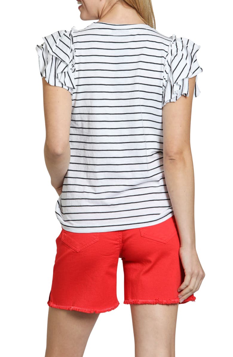 APNY Ruffle Sleeve T-Shirt, Alternate, color, White/ Black Stripe