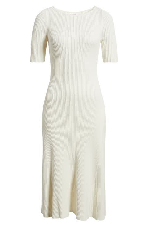 Rib Boat Neck Sweater Dress