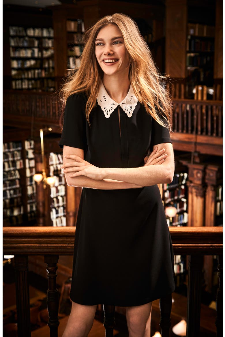 Lace Collar Dress, Alternate, color, RICH BLACK