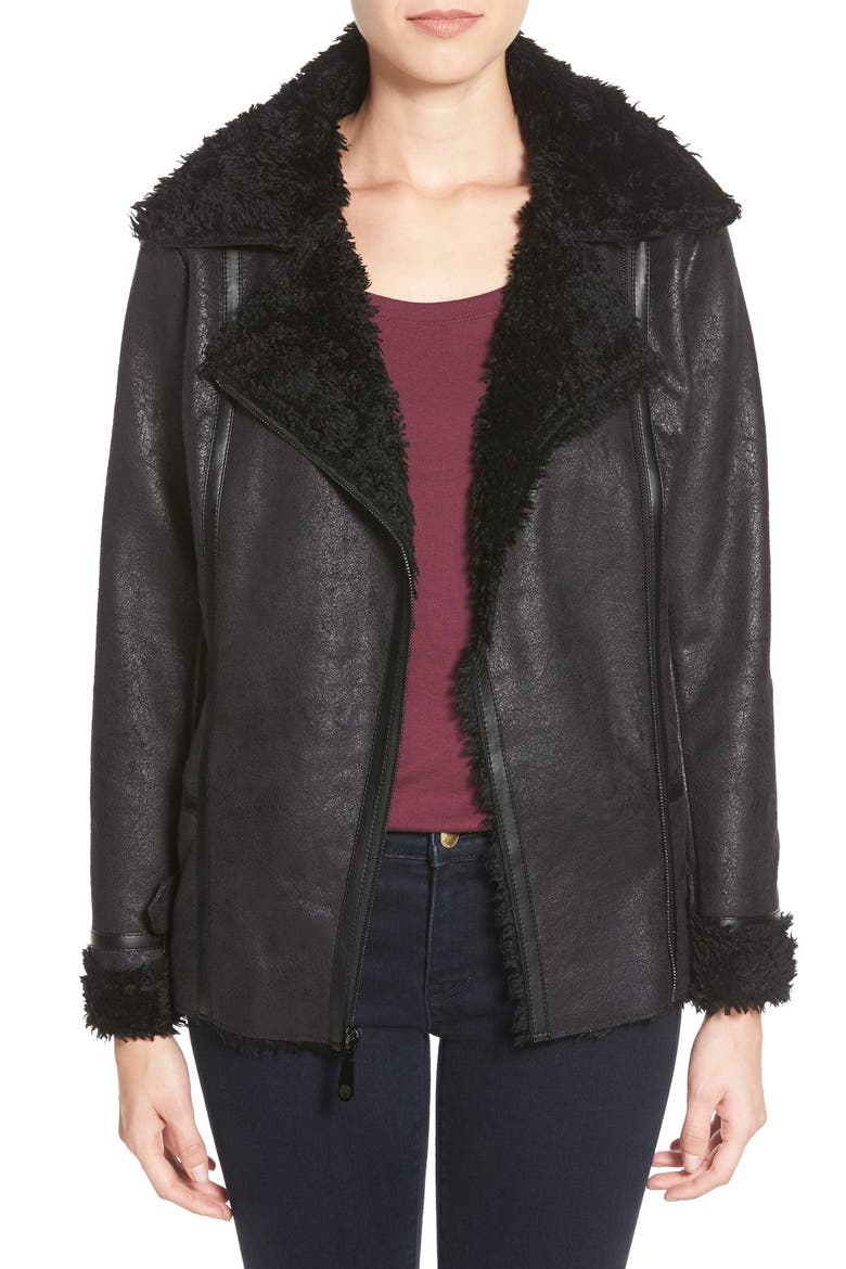 Faux Shearling Jacket, Main, color, BLACK