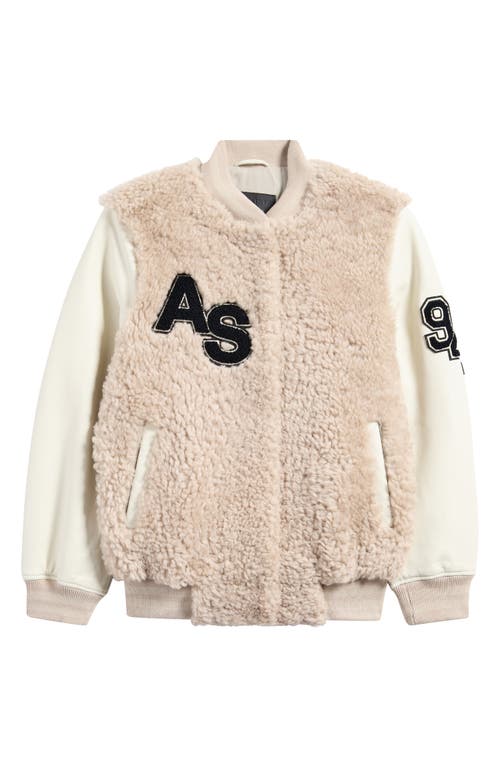 Shop Allsaints Valerie Mixed Media Genuine Shearling Jacket In Off White