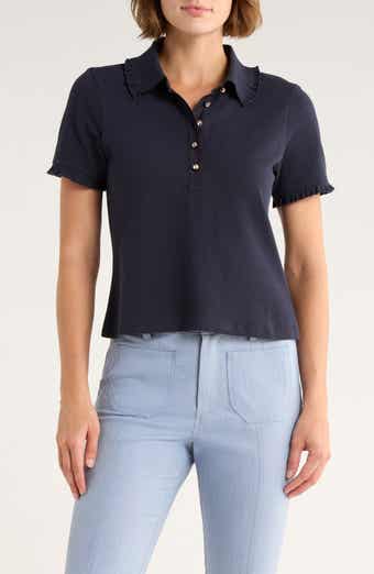 Cinq à Sept Aster Crystal Button Cotton Polo Shirt