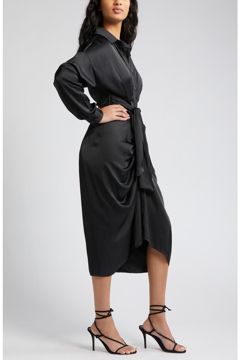 Sula Long Sleeve Shirtdress, Alternate, color, BLACK