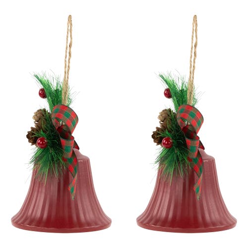 Northlight Bells With Pine Sprigs And Bow Christmas Ornaments- 7" In Red