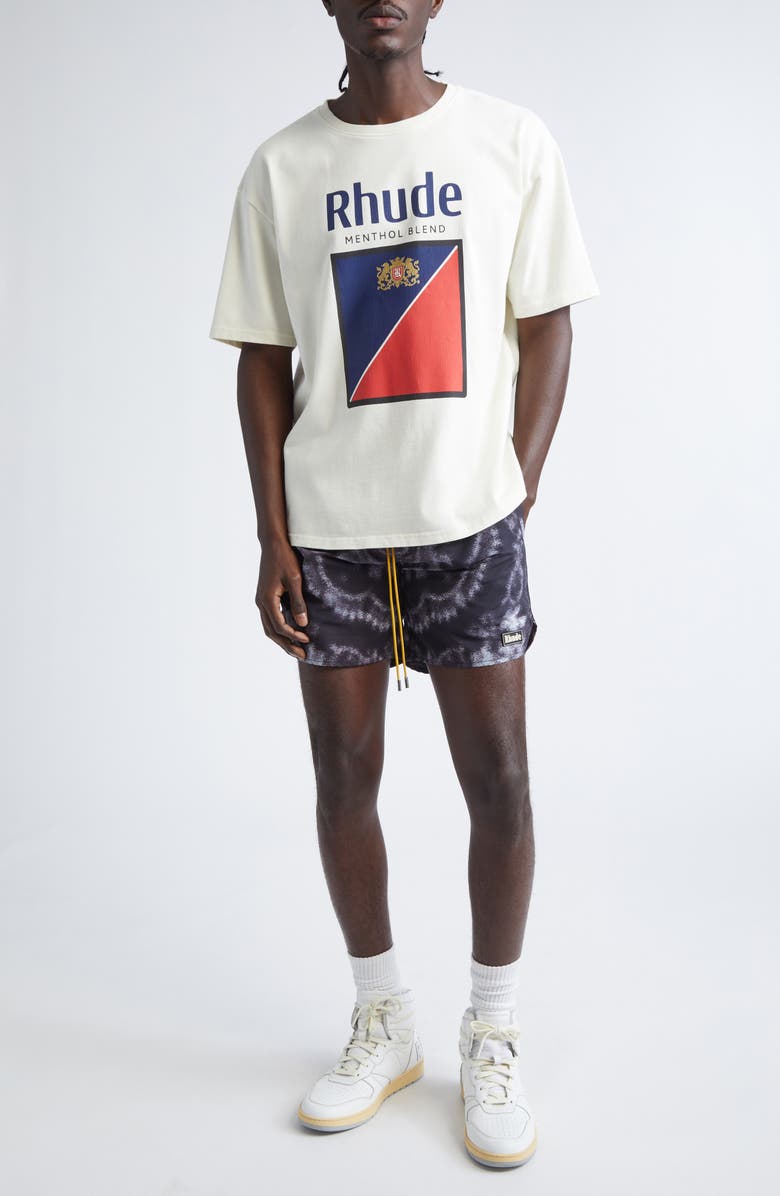 Rhude Motion Bandana Swim Trunks, Alternate, color, Black / White