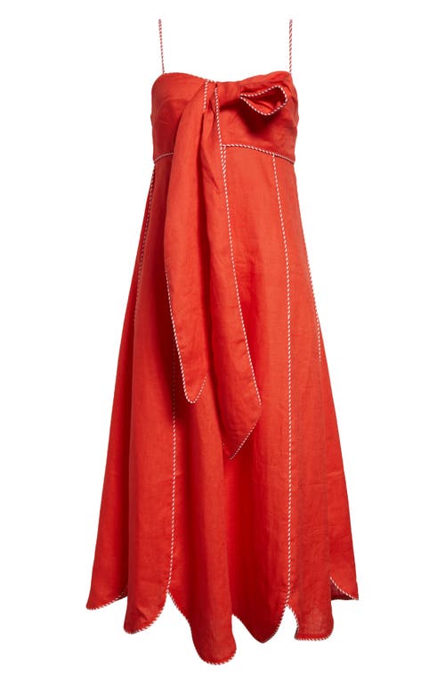 Farm Rio Sleeveless Linen Maxi Dress In Dark Red