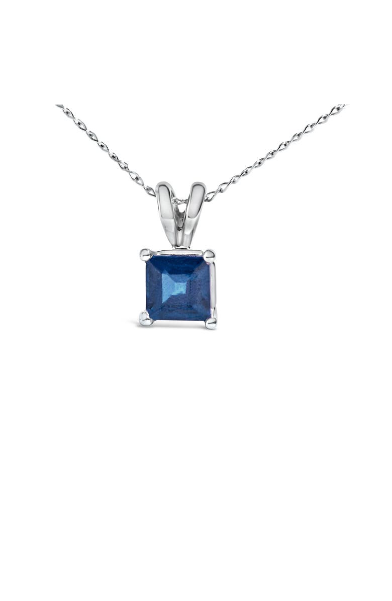 Haus of Brilliance 14K Gold 5x5 MM Square Shaped Gemstone Solitaire Pendant Necklace, Alternate, color, Blue Sapphire | White