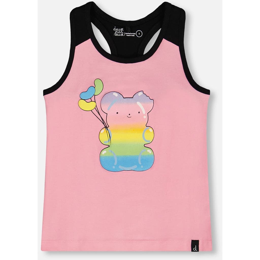 Deux Par Deux Kids' Little Girl's Organic Cotton Racerback Tank Top Candy Pink And Black