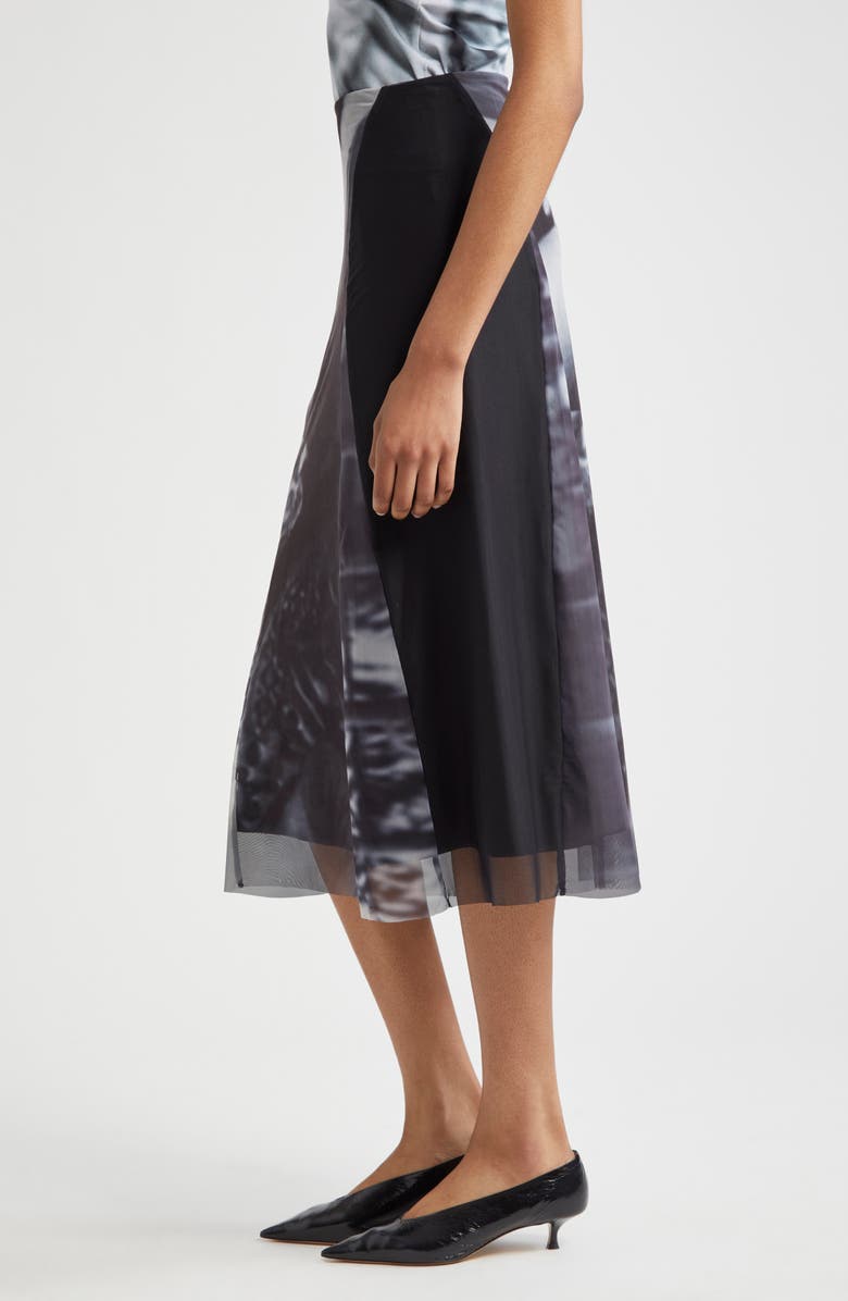 ELLISS Noire Print Sheer Mesh A-Line Skirt, Alternate, color, 